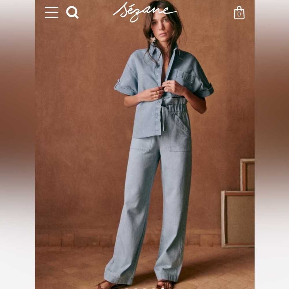 {Sezane} Laurine Shirt Denim Jean Oversized Fitted Light Blue